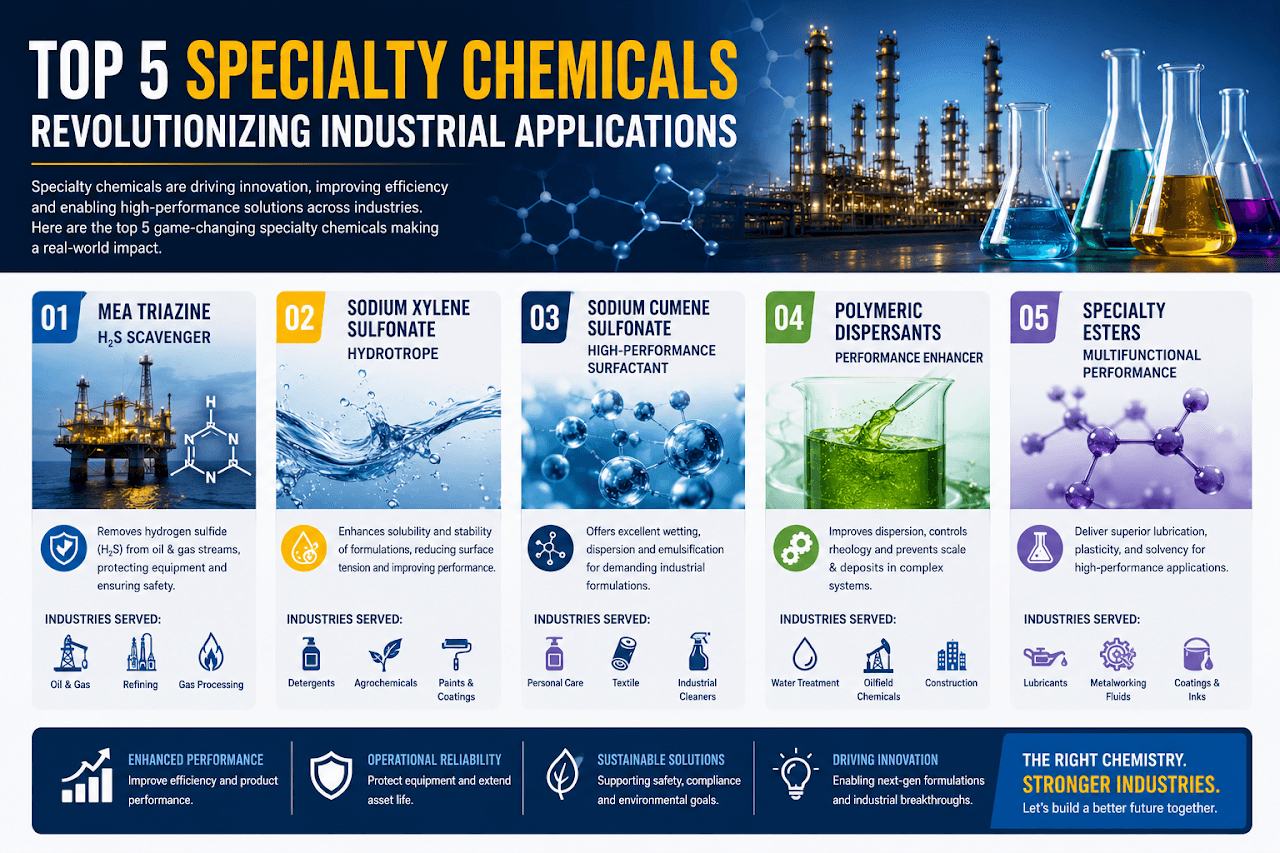Specialty chemical compounds including triazine scavengers and pharmaceutical intermediates in laboratory setting