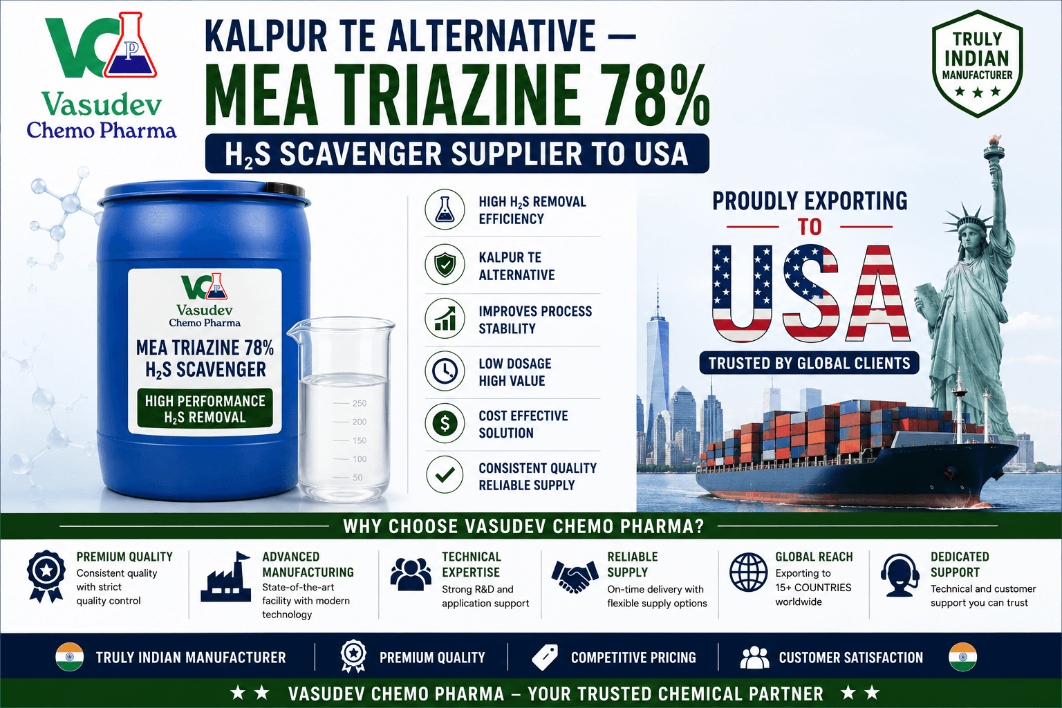 Kalpur TE alternative MEA Triazine 78 percent H2S scavenger for USA operations