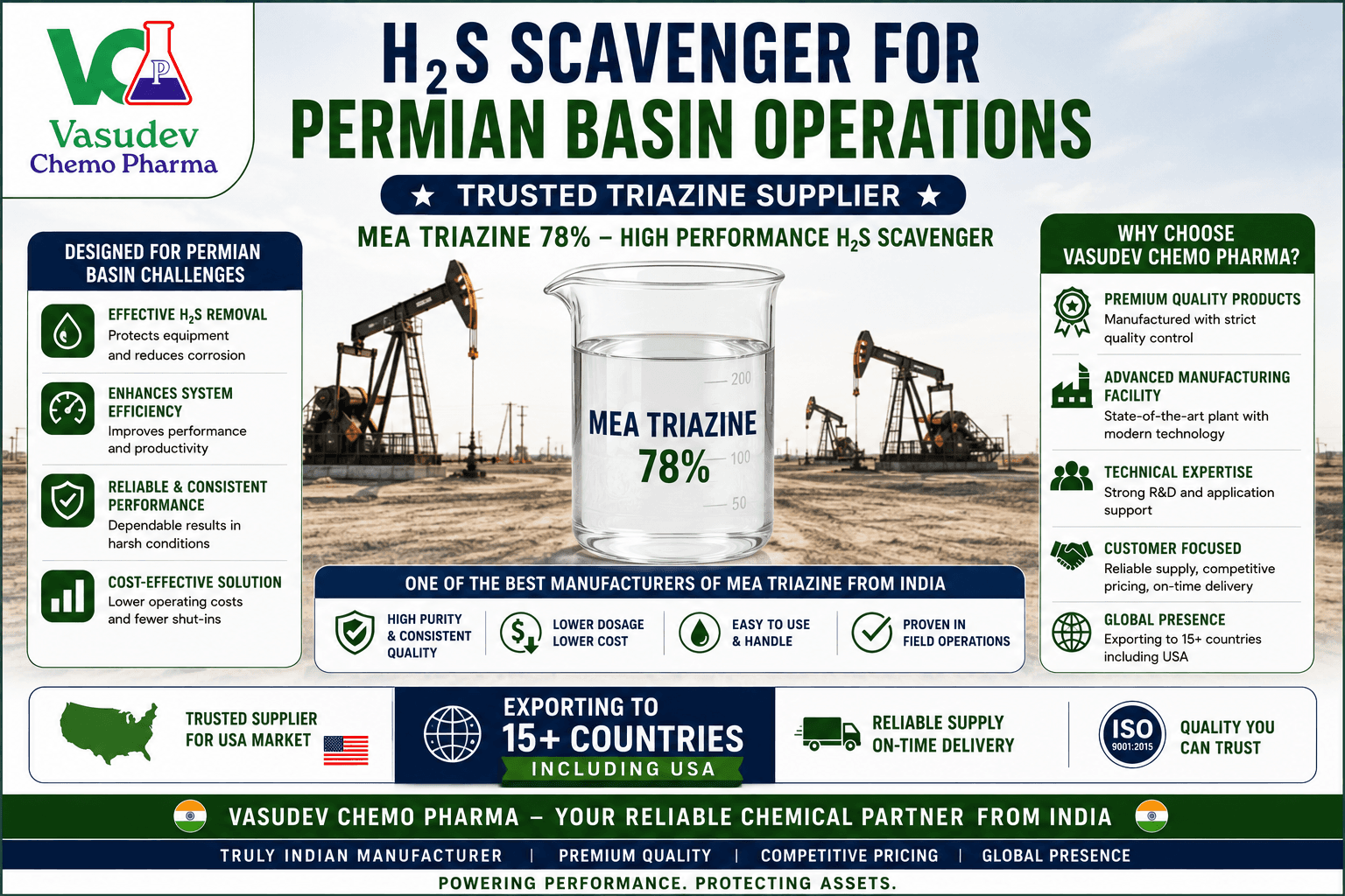 H2S scavenger triazine chemical supply for Permian Basin oil and gas operations in West Texas
