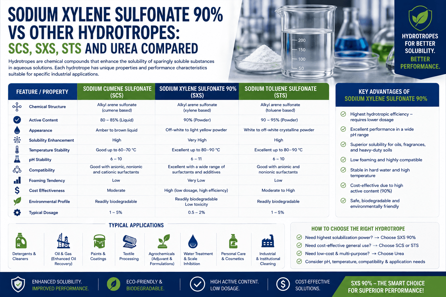 Sodium Xylene Sulfonate 90% vs Other Hydrotropes: SCS, SXS, STS and Urea Compared - SXS 90% hydrotrope guide