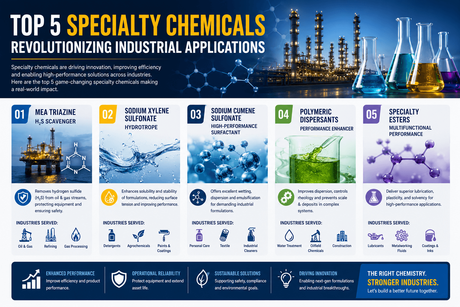 Specialty chemical compounds including triazine scavengers and pharmaceutical intermediates