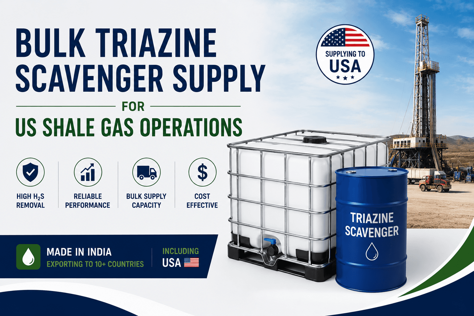 Bulk triazine scavenger chemical supply and logistics for US shale gas operations across major basins