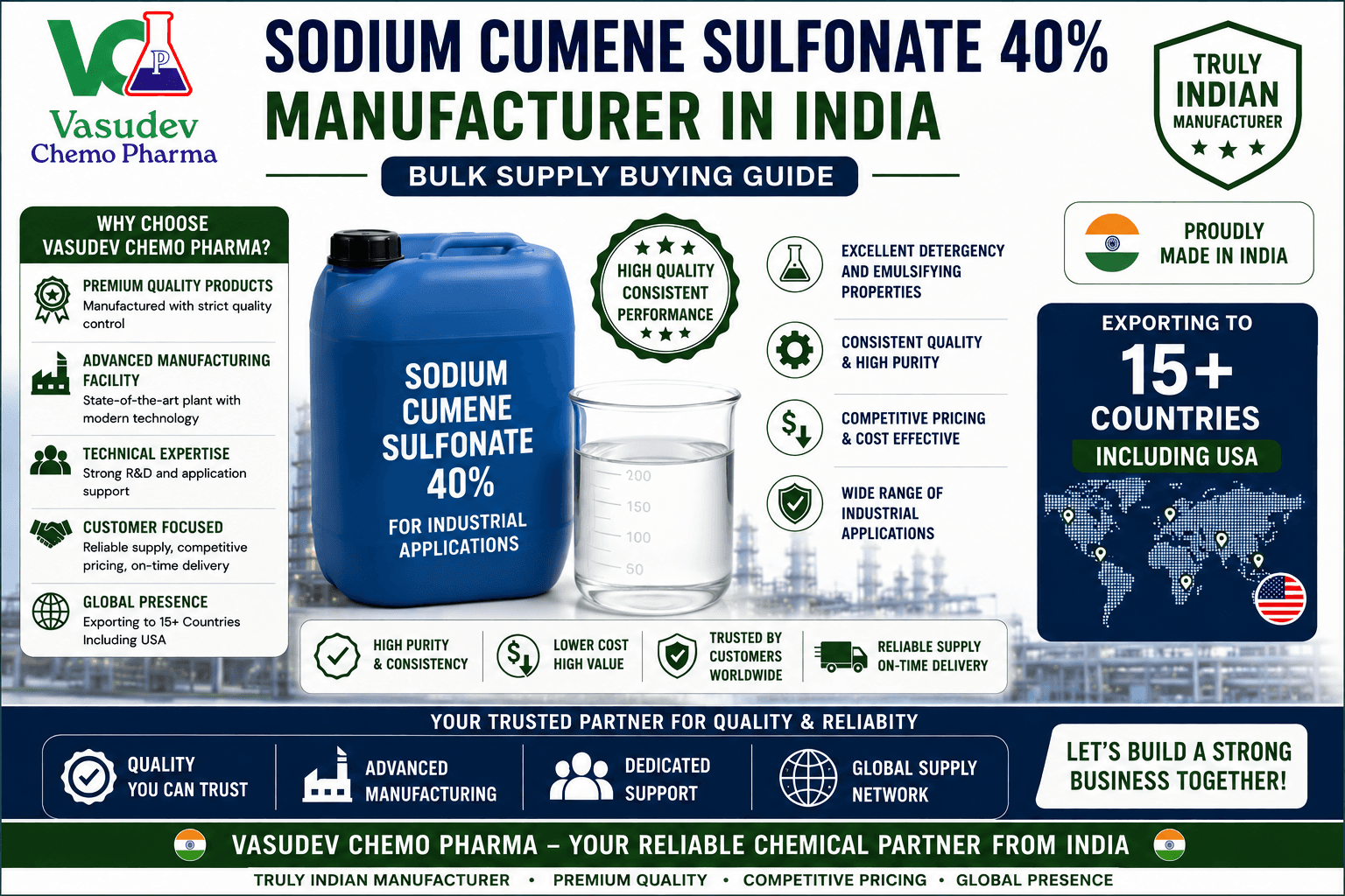 Sodium Cumene Sulfonate 40% Manufacturer in India: Bulk Supply Buying Guide - SCS 40% hydrotrope guide