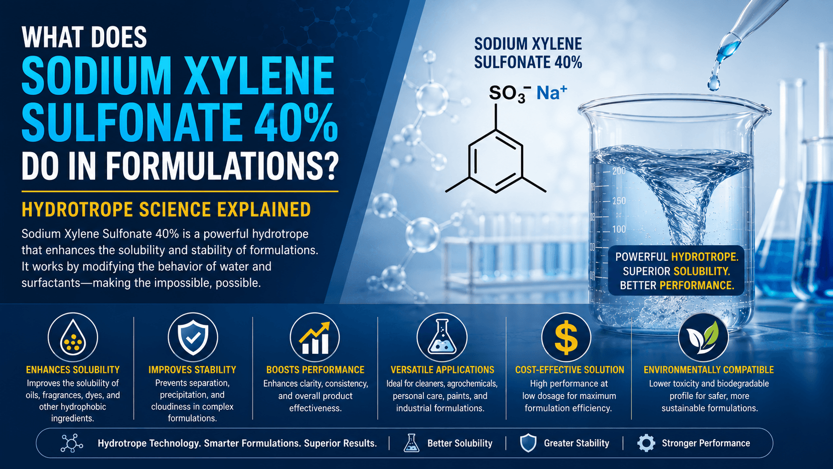 What Does Sodium Xylene Sulfonate 40% Do in Formulations? Hydrotrope Science Explained - SXS 40% hydrotrope guide