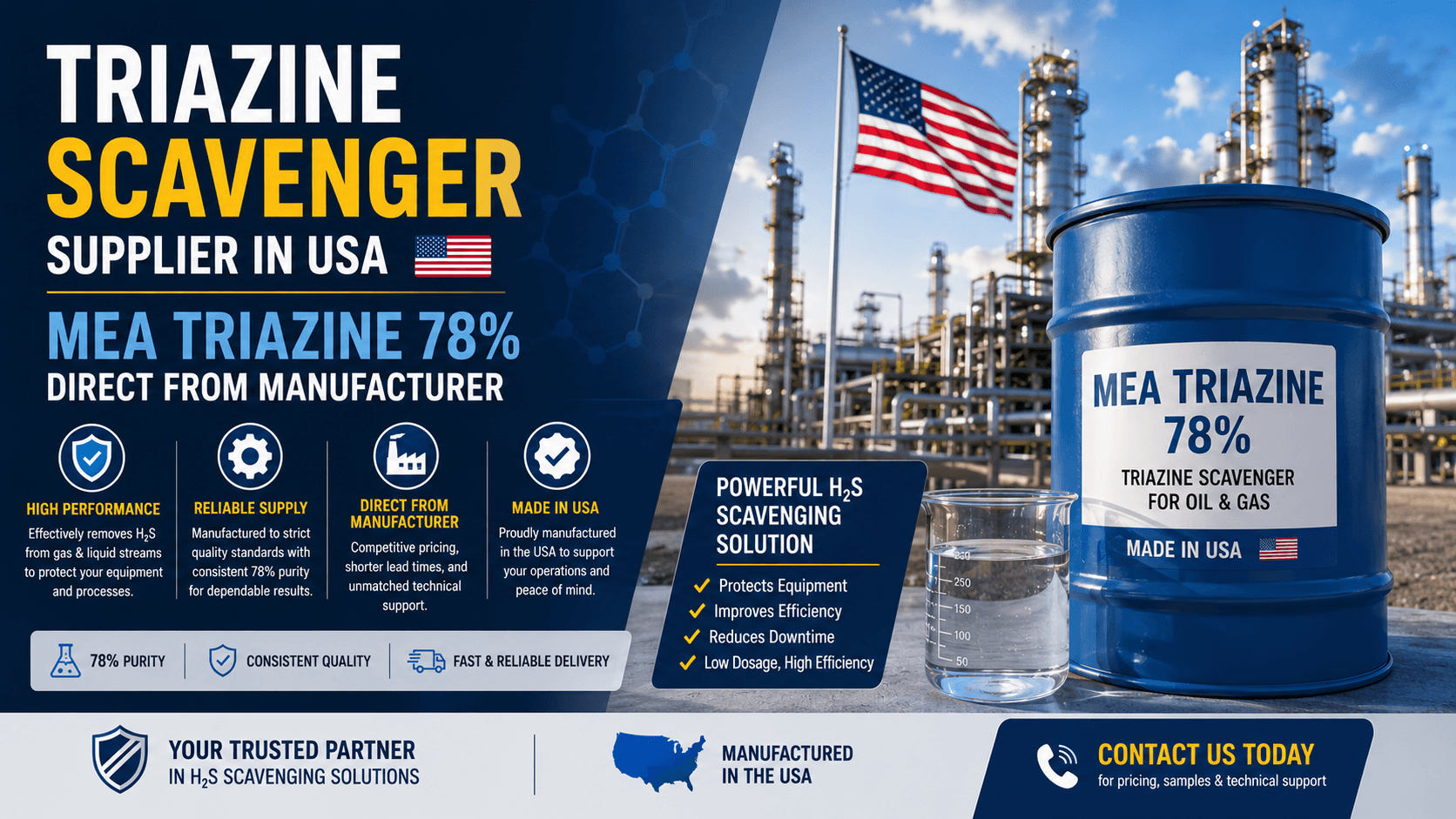 Triazine scavenger supplier in USA providing MEA Triazine 78 percent