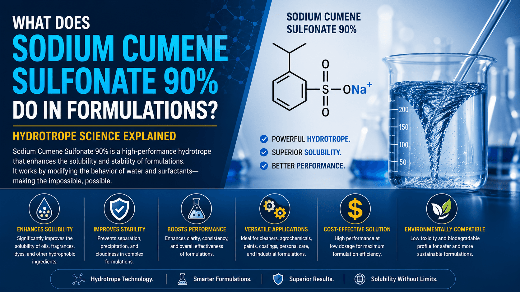 What Does Sodium Cumene Sulfonate 90% Do in Formulations? Hydrotrope Science Explained - SCS 90% hydrotrope guide